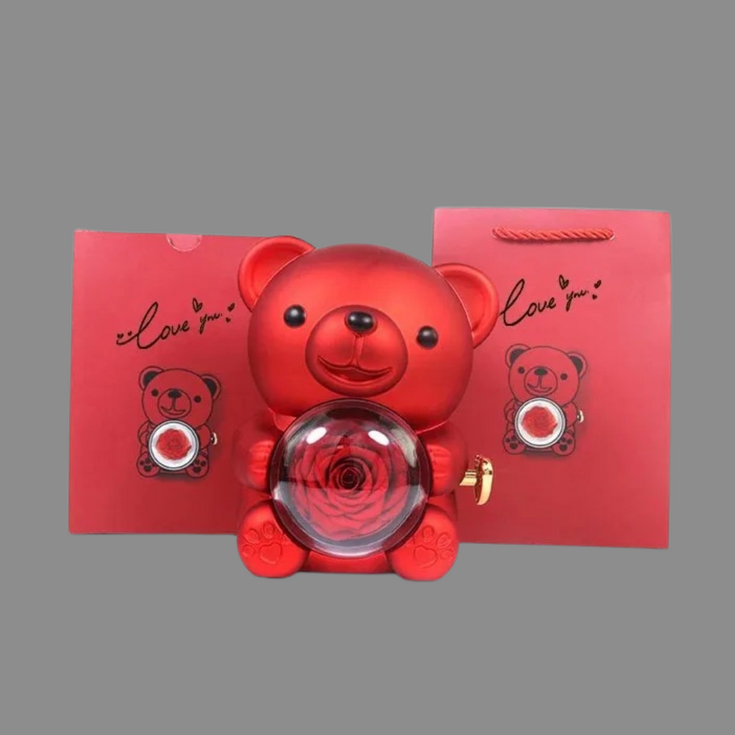 Love in a Bear Box - Engraved Heart Necklace & Eternal Rose