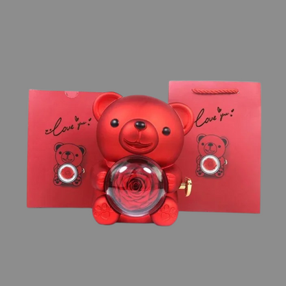 Love in a Bear Box - Engraved Heart Necklace & Eternal Rose