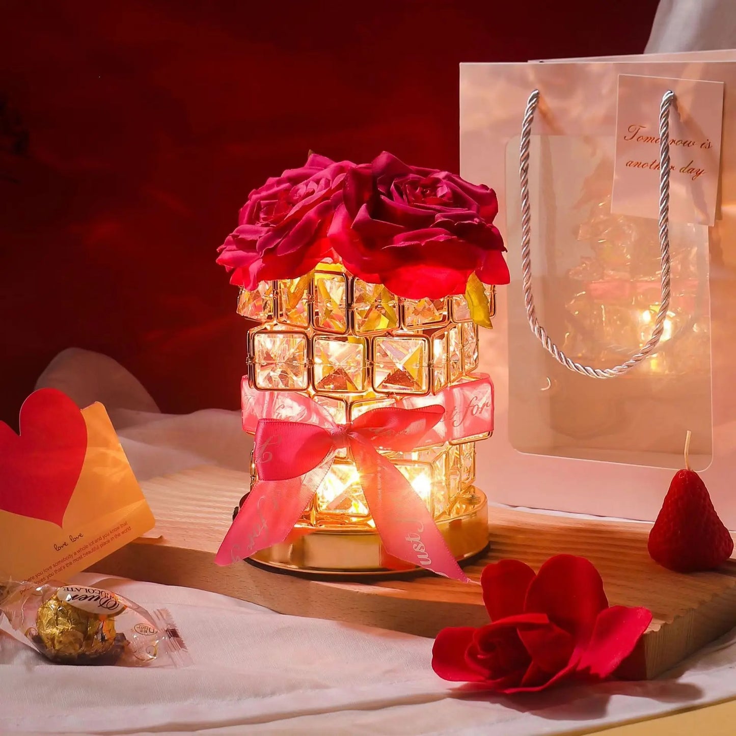 Crystal Glow: The Blooming Rose Light